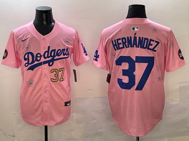 Men Los Angeles Dodgers 37 Hernandez Pink Sakura Edition 2025 Nike MLB Jersey style 2